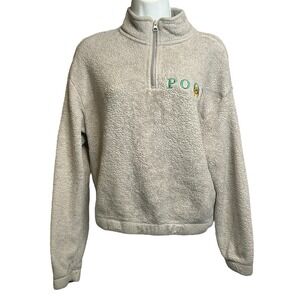 Disney Pooh 1/4 Zip Pullover Fleece Womens Size XS Gray Elastic Waistband Cuffs